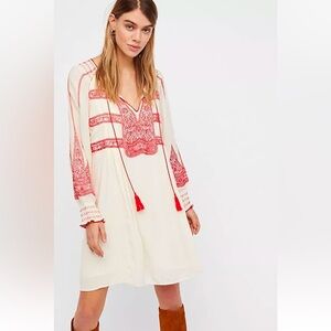 Free People Wind Willow Embroidery Long Sleeve Minidress- size XS